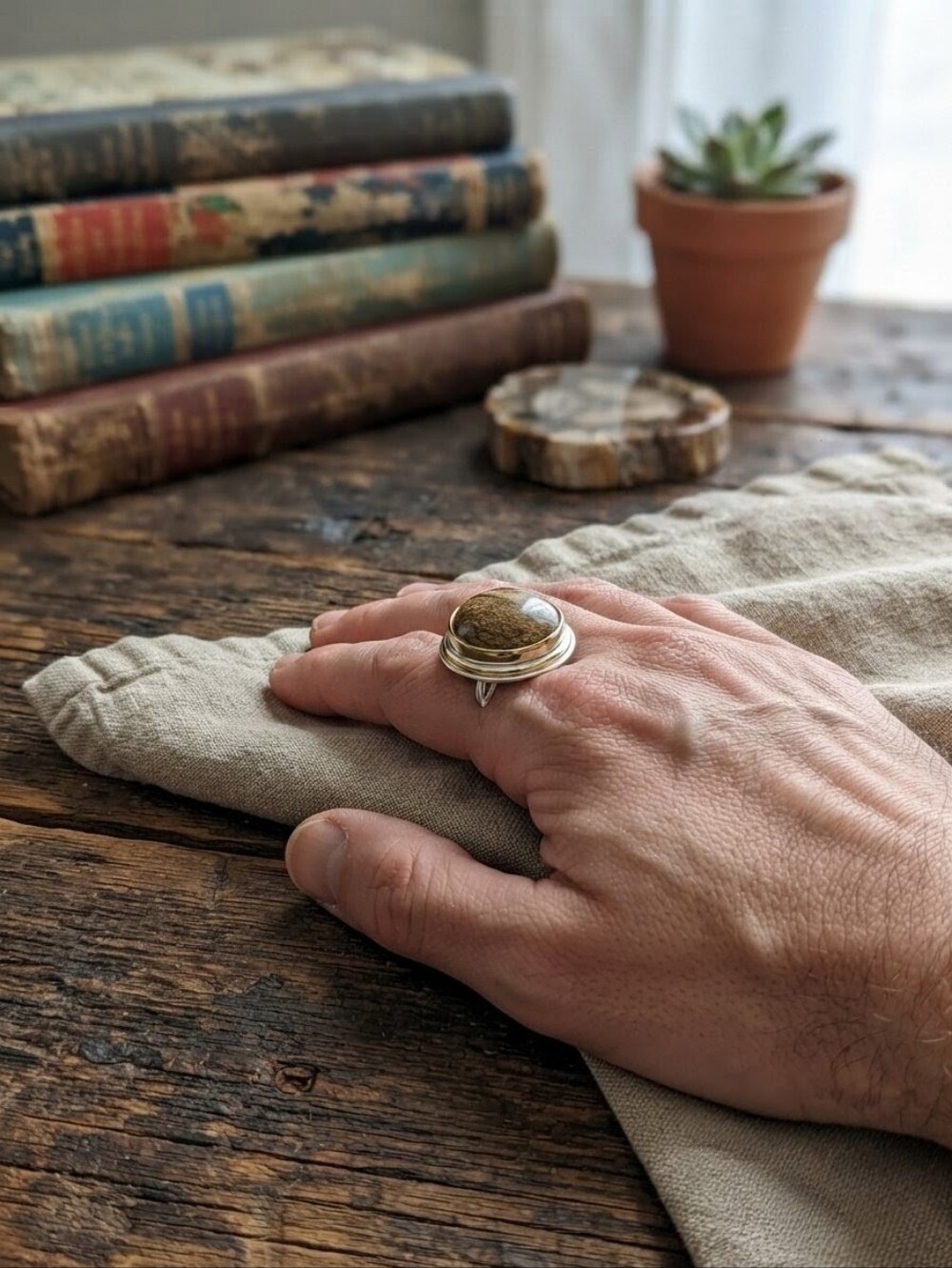 RLM Studio .925 Silver Brass Petrified Wood Dome Statement Ring Size 9.25